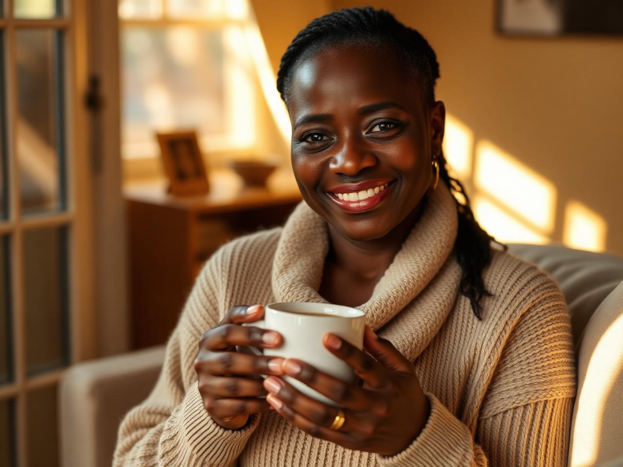 A mom pausing with a warm cup of tea